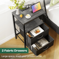 Nightstand with Charging Station, Side Table with Fabric Drawers, End Table with Open Shelf, Bedside Table with USB Ports and Outlets, Night Stand for Bedroom, Charcoal Gray - Image 4
