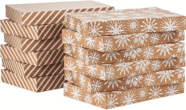 Medium Christmas Gift Boxes with Lids (12 Shirt Boxes, 3 Designs: Navy Snowflakes, Gold Trees, Peace on Earth) for Christmas, Hanukkah, Holiday Parties - Image 4