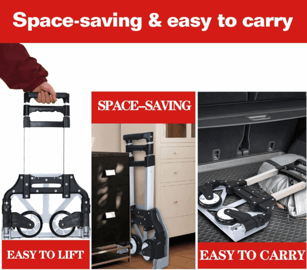 Folding Hand Truck Dolly Cart，Aluminum Portable Hand Cart for Daily Handling Work，180Lbs, with Silent Wheel，Telescoping Handle，Black Bungee Cord, Can Stand Alone，Light Weight - Image 5