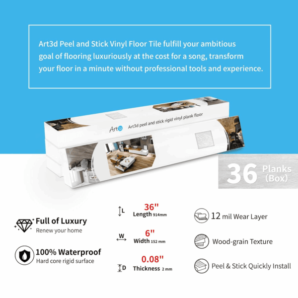 36-Pack Peel and Stick Luxury Vinyl Flooring Tiles, 54 Sq. Ft Self Adhesive Wood Plank for Kitchen, Bedroom, Bathroom, Grey Ash - Image 6