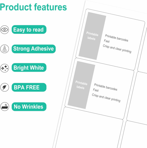 3-1/3" X 4" Printable White Sticker Labels, 300 Labels for Laser/Inkjet Printing - Matte (300 Labels, 50 Sheets) - Image 3