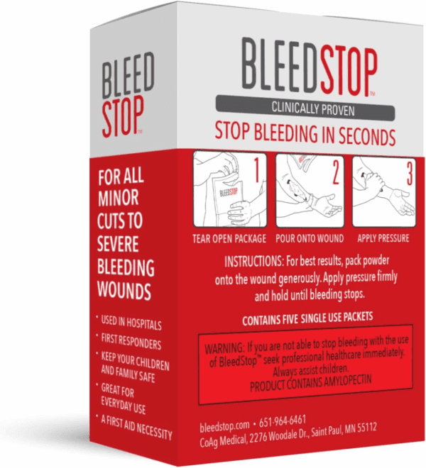 ™ First Aid Powder for Blood Clotting, Trauma Kit, Blood Thinner Patients, Camping Safety, and Survival Equipment for Moderate to Severe Bleeding Wounds or Nosebleeds 5 Pack 15G - Image 2