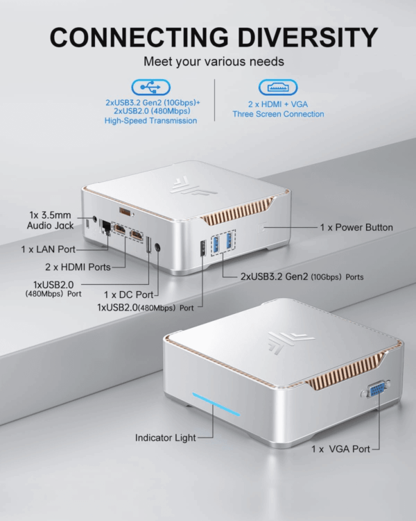 Gk3Plus Mini PC, 16GB RAM 512GB M.2 SSD Mini Computers,12Th Gen Alder Lake N95 (Up to 3.4Ghz) Micro PC, 2.5''SSD, Gigabit Ethernet,4K Uhd,Wifi,Bt,Vesa/Home/Business Small Pc - Image 6