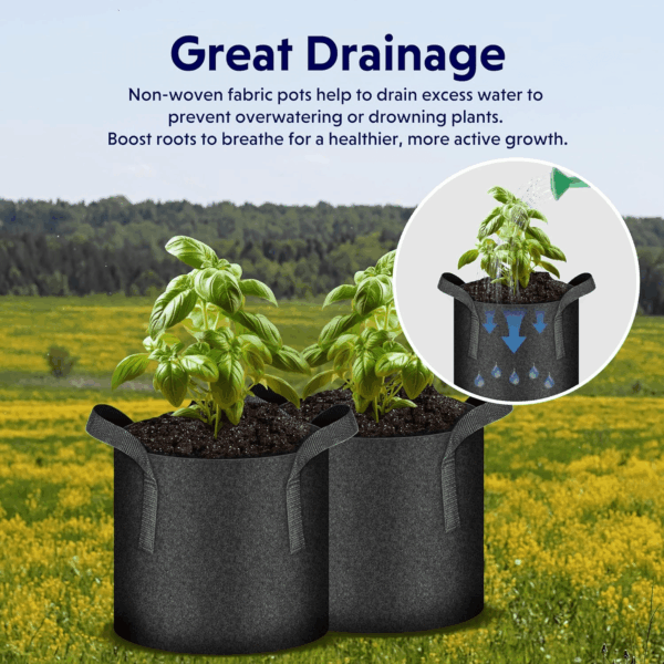 20 Gallon (Pack of 5) Plant Grow Bags Thickened Nonwoven Aeration Fabric Pots Heavy Duty Durable Container, Strap Handles for Garden, Black - Image 6