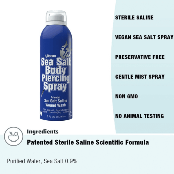Sea Salt Body Piercing Spray - Saline Piercing Spray for Piercings & Body Modifications - Drug-, Preservative- & Gmo-Free Vegan Piercing Aftercare - 6 Oz - Image 2