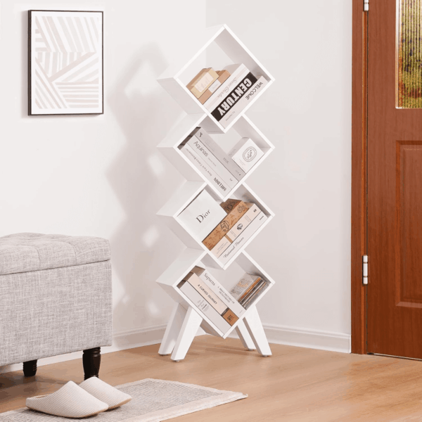 White Bookshelf, Wood Small Bookcase 4-Tier Book Shelf for Bedroom, Tall Bookcases Book Organizer, Modern Bookshelves Floor Standing for Cds/Books in Small Spaces, Living Room, Home Office - Image 2