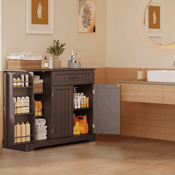 Kitchen Sideboard Buffet Cabinet with Storage Small Coffee Bar Cabinet with Drawer, Kitchen Pantry Storage Cabinet with Door and Shelves for Bathroom and Living Room, Dark Brown - Image 7