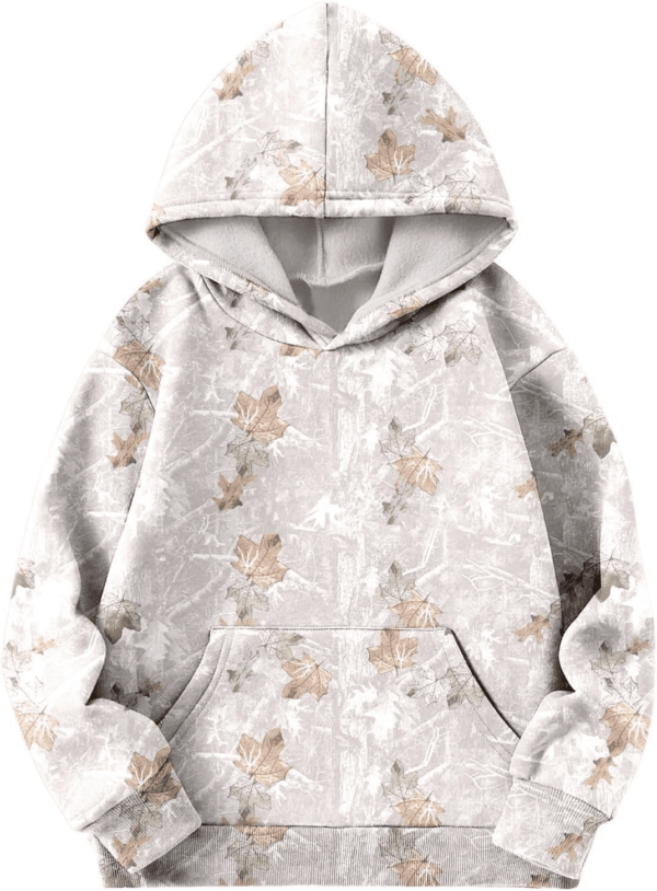 Camo Hoodies for Teen Girls Cute Sweatshirt Maple Leaf Print Oversized Fleece Sweatshirts Pullover Tops with Pocket