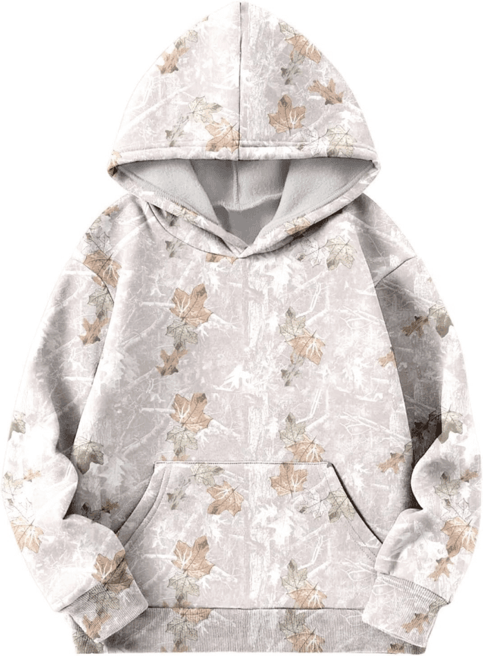 Camo Hoodies for Teen Girls Cute Sweatshirt Maple Leaf Print Oversized Fleece Sweatshirts Pullover Tops with Pocket