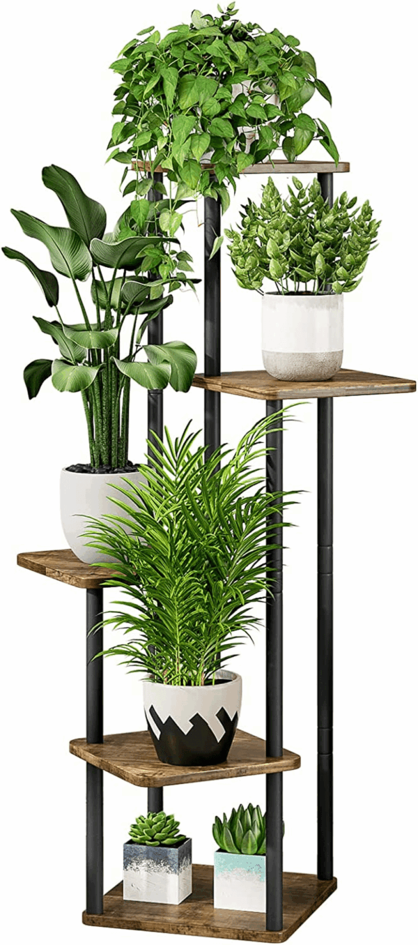 Plant Stand 5 Tier Indoor Metal Flower Shelf for Multiple Plants Corner Tall Flower Holders for Patio Garden Living Room Balcony Bedroom, Black (5 Tier-Black)