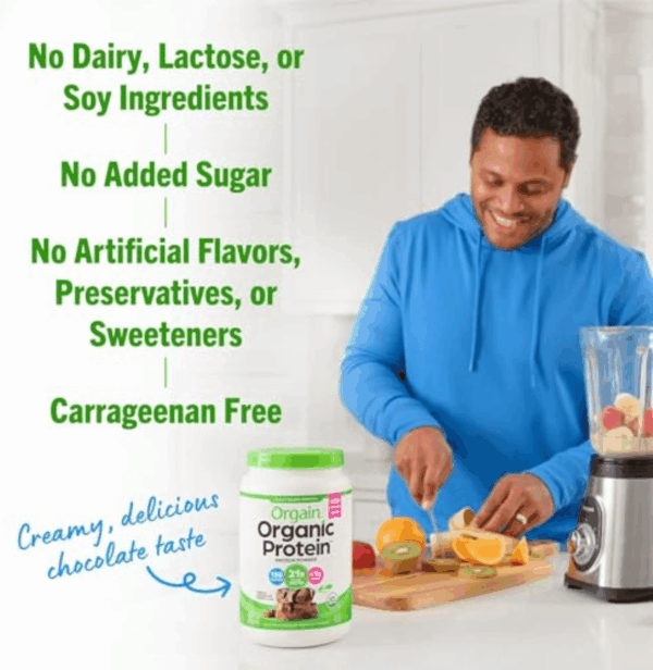 Organic Vegan Protein Powder, Creamy Chocolate Fudge - 21G Plant Protein, 6G Prebiotic Fiber, Low Net Carb, No Lactose Ingredients, No Added Sugar, Non-Gmo, for Shakes & Smoothies, 2.03 Lb - Image 5