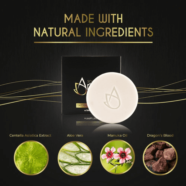 Tattoo Aftercare Organic Cleansing Bar 100G - Vegan Skincare for Piercing, Tattoos, and PMU, Tattoo Soap Bar with Aloe and Dragons Blood Good Skin Care Products., Black - Image 2