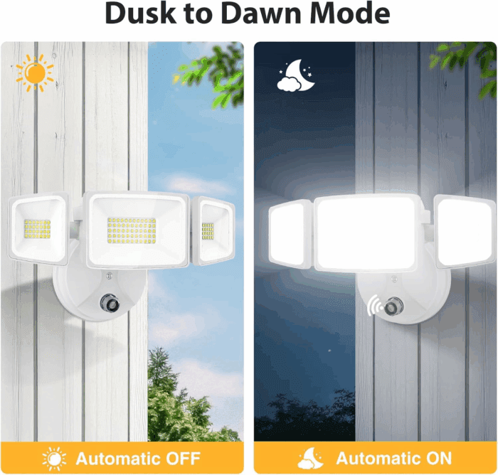 60W LED Dusk to Dawn Outdoor Lighting, 6000LM Exterior Flood Lights, IP65 Waterproof Outdoor 3 Adjustable Heads Photocell Lights Fixture, 6500K Daylight Floodlights for Garage, Patio, Yard - Image 9