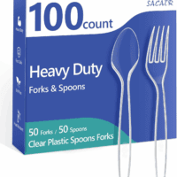 100 Count Plastic Silverware Heavy Duty -50 Forks, 50 Spoons, Bpa-Free, Heat Resistant, Disposable Plastic Utensils Set, Plastic Cutlery Set, Plasticware Suitable for Party Everyday Use