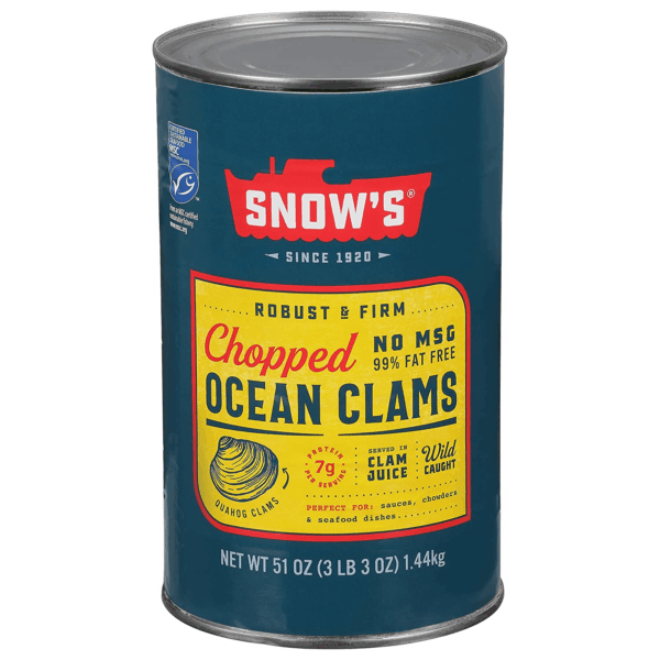Ocean Chopped Clams Canned, 51 Oz Can - 7G Protein per Serving - Gluten Free, No MSG, 99% Fat Free - Great for Pasta & Seafood Recipes