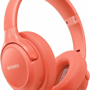 Bluetooth Headphones over Ear, 65H Playtime and 6 EQ Music Modes Wireless Headset with Microphone,Hifi Stereo Foldable Lightweight, Deep Bass for Home Office Outdoors Etc(Orange Red)