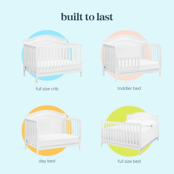 Charlie 4-In-1 Convertible Crib - GREENGUARD Gold Certified - Converts from Baby Crib to Toddler Bed, Daybed, and Full-Size Bed Effortlessly - 4 Adjustable Heights - Wooden White Baby Bed - Image 5