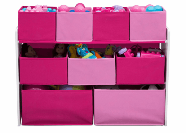 Deluxe Multi-Bin Toy Organizer with Storage Bins, White/Pink Bins - Image 2