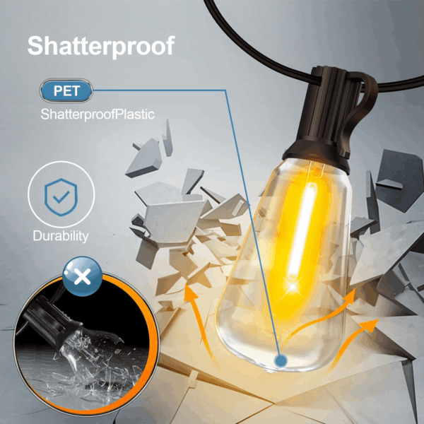 Outdoor String Led Patio Lights - 100Ft 30M outside Waterproof Light with Remote Dimmable ST38 Shatterproof Bulb Connectable Hanging Outdoor Electric Lighting for Backyard Yard Gazebo Porch Party - Image 5