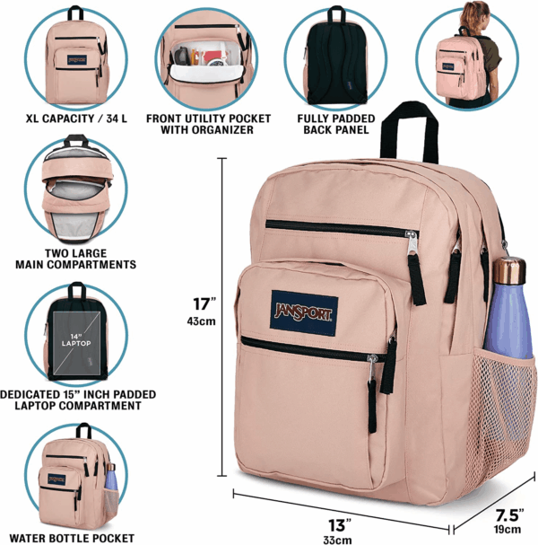 Laptop Backpack - Computer Bag with 2 Compartments, Ergonomic Shoulder Straps, 15” Laptop Sleeve, Haul Handle - Black - Image 6