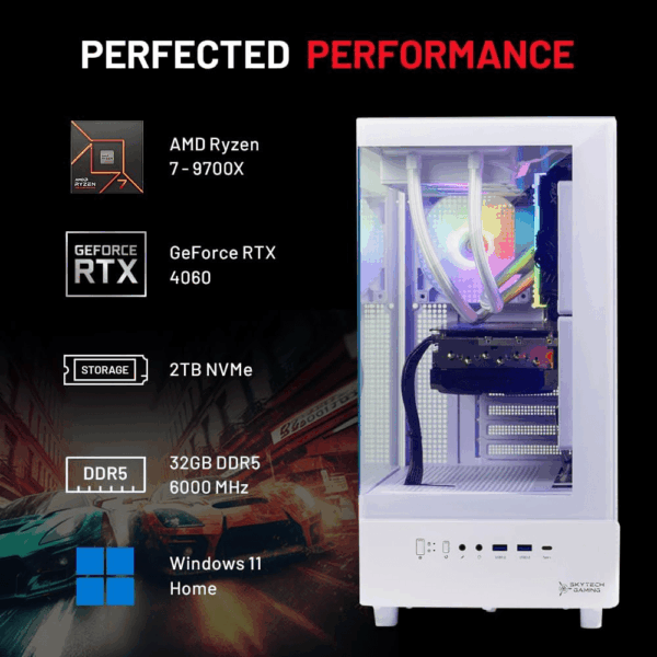 Skytech Azure Gaming PC Desktop, Ryzen 7 9700X 3.8 Ghz (5.5Ghz Turbo Boost), NVIDIA RTX 4060 8GB GDDR6, 2TB SSD, 32GB DDR5 RAM 6000 RGB, 650W Gold PSU, 360Mm ARGB AIO, Wi-Fi, Win 11 Home - Image 6