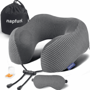 Travel Pillow, 100% Pure Memory Foam Neck Pillows for Travel Airplane Headrest Flight Plane Accessories, Deep Grey, Medium (120-200LB)