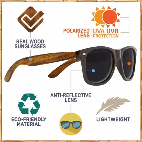 Walnut Wood Sunglasses with Dark Polarized Lenses for Men and Women | 100% UVA/UVB Ray Protection - Image 3