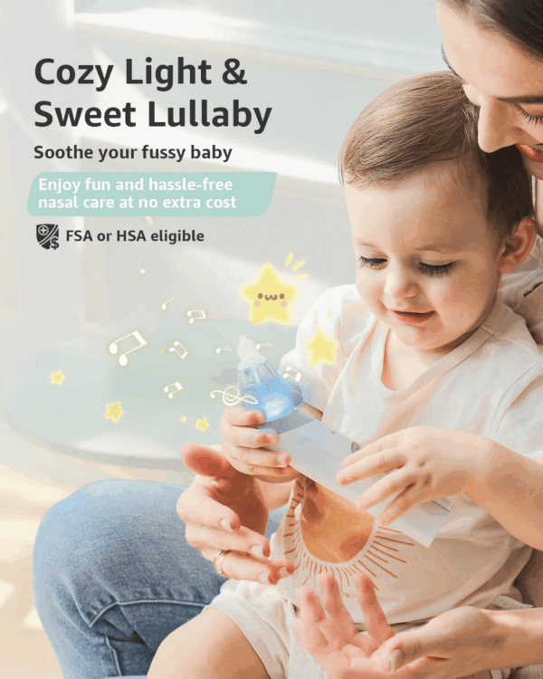 Nasal Aspirator for Baby, Electric Nose Aspirator for Toddler, Baby Nose Sucker, Automatic Nose Cleaner with 3 Silicone Tips, Adjustable Suction Level, Music and Light Soothing Function - Image 4