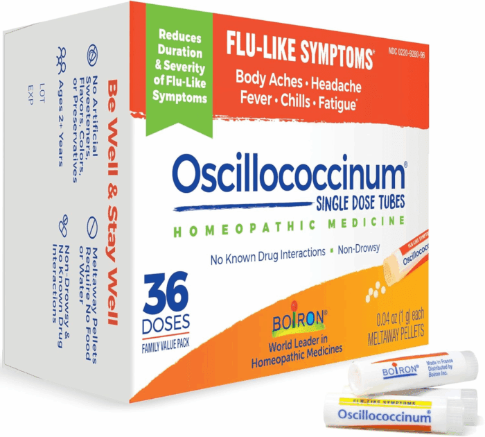 Oscillococcinum Homeopathic Medicine for Flu-Like Symptoms, White, 36 Count