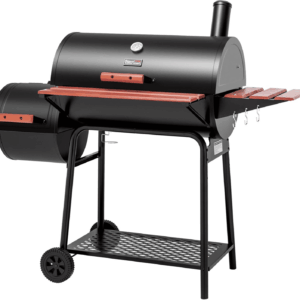 CC1830W 30-Inch Charcoal Grill with Offset Smoker and Wood-Painted Side Table, Outdoor Smoker Grill with 811 Sq. In. Cooking Area for Outdoor Barbecue Event, Black