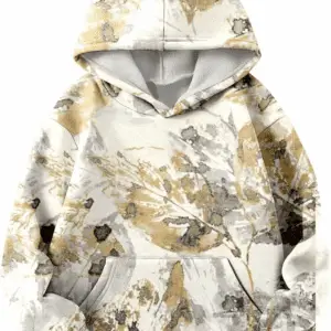 Camo Hoodies for Teen Girls Cute Sweatshirt Maple Leaf Print Oversized Fleece Sweatshirts Pullover Tops with Pocket