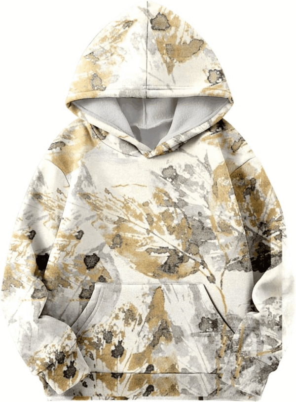Camo Hoodies for Teen Girls Cute Sweatshirt Maple Leaf Print Oversized Fleece Sweatshirts Pullover Tops with Pocket