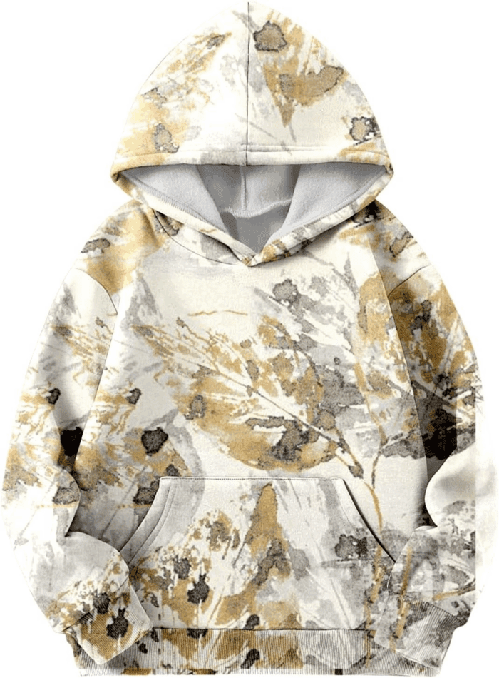 Camo Hoodies for Teen Girls Cute Sweatshirt Maple Leaf Print Oversized Fleece Sweatshirts Pullover Tops with Pocket