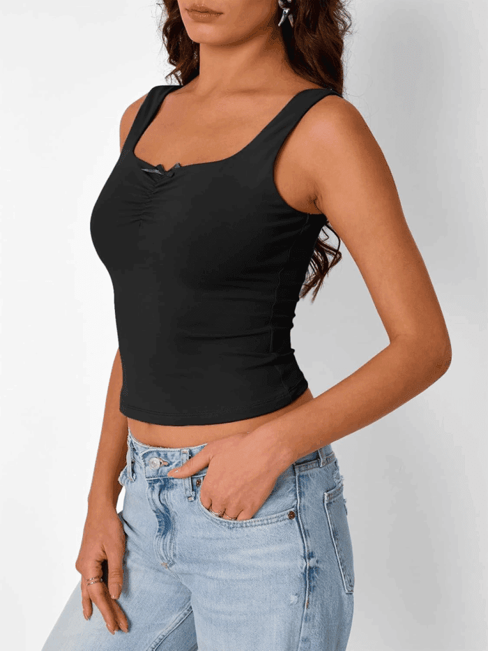 Going Out Tops for Women Y2K Summer Teen Girls Cute Crop Tank Top Square Neck Basci Bow Clothes 2025 Camisole - Image 3