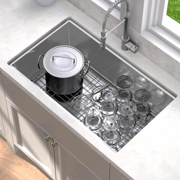 Kitchen Undermount Sink 32In 304 Stainless Steel Single Bowl Silver Sink with Bottom Grid Assembly, for Workstation, Prep Kitchen, Bar 32 X 19 X 10In - Image 4
