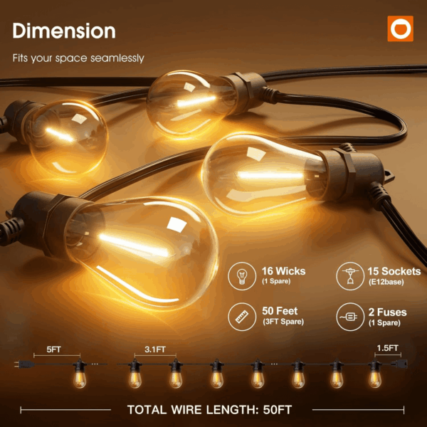 50FT LED Outdoor String Lights with Edison Shatterproof Bulbs, Weatherproof Strand, Commercial Grade Patio Lights, Decorative for Garden or Patio, Black - Image 6