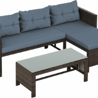 Outdoor Patio Furniture Sets, Wicker Patio Sectional Sets 3-Piece, All Weather Wicker Rattan Patio Seating Sofas with Glass Coffee Table and Cushion (Blue) - Image 8