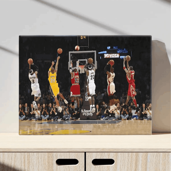 Basketball Legends Canvas Wall Art Print Poster, Iconic Sports Stars Shooting Inspirational Picture, Motivational Photography Wall Decor for Gym Dorm Home Office Living Room Bedroom, Framed 11X14Inch - Image 3