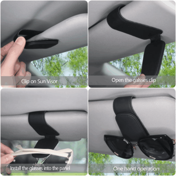 Magnetic Leather Sunglass Holder for Car, Sunglasses Clip for Car Visor, Auto Interior Accessories Universal for Different Size Eyeglasses (Black) - Image 5