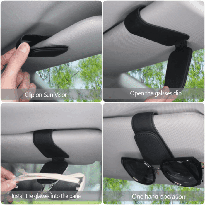 Magnetic Leather Sunglass Holder for Car, Sunglasses Clip for Car Visor, Auto Interior Accessories Universal for Different Size Eyeglasses (Black) - Image 5