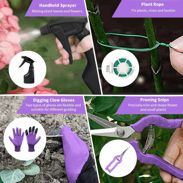 Gardening Tool Set - 11 Piece Aluminum Alloy Steel Hand Tool Starter Kit with Garden Bag, Outdoor Tool, Heavy Duty Gardening Work Set, Gardening Tools Gift for Women and Men - Image 4