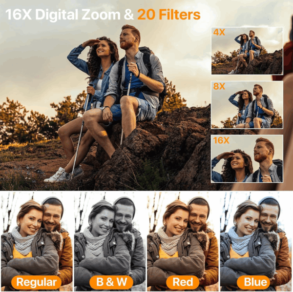 4K Digital Camera for Photography Auto-Focus Vlogging Camera for Youtube Video with 3'' 180° Flip Screen 16X Anti-Shake 4K Camera Compact Cameras with SD Card, Flash, 2 Batteries & Battery Charger - Image 5