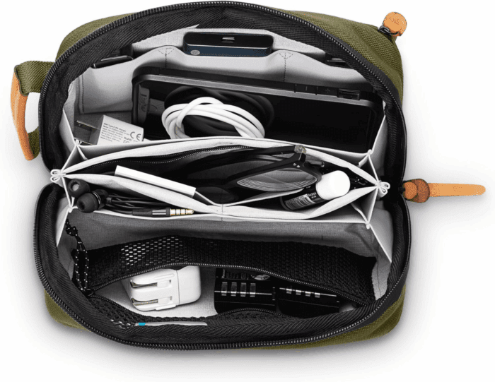 Tech Bag Organizer - Small Electronics Organizer Pouch for Travel - Premium Travel Case with Leather Accents - Mesh Pocket for Cables, Cords and Chargers (Green) - Image 3