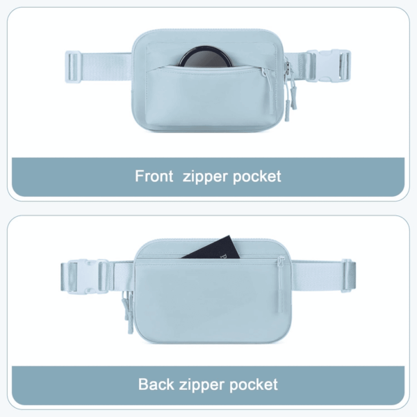 Fanny Packs for Women Men,Belt Bag with 4 Zipper Pockets,Waterproof Crossbody Bag,Fashion Waist Packs with Adjustable Long Strap for Workout/Running/Yoga/Shopping/Hiking,Blue Grey - Image 5