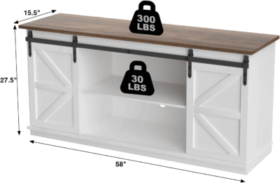 TV Stand for 65 Inch TV, Entertainment Center with Storage Cabinets and Sliding Barn Doors, Mid Century Modern Media TV Console Table for Living Room Bedroom (Bright White) - Image 7