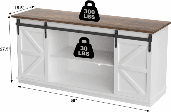 TV Stand for 65 Inch TV, Entertainment Center with Storage Cabinets and Sliding Barn Doors, Mid Century Modern Media TV Console Table for Living Room Bedroom (Bright White) - Image 7