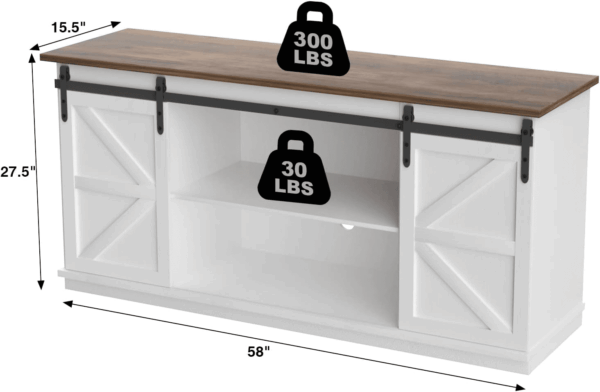 TV Stand for 65 Inch TV, Entertainment Center with Storage Cabinets and Sliding Barn Doors, Mid Century Modern Media TV Console Table for Living Room Bedroom (Bright White) - Image 7