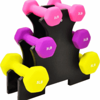 Neoprene Dumbbell Hand Weights, Anti-Slip, Anti-Roll, Hex Shape Colorful, Pair or Set with Stand