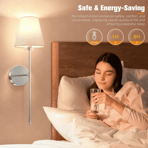 Battery Operated Wall Sconce Set of 2,Brushed Nickel Rechargeable Wall Lights with 5200Mah Dimmable Detachable Bulbs and Remote, 10 Colors Wireless Sconces for Bedroom Living Room Hallway - Image 6