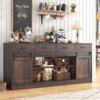 70” Large Sideboard Buffet Cabinet with Storage, Farmhouse Kitchen Buffet Storage Cabinet with 4 Drawers, Coffee Bar Cabinet with Sliding Barn Door, Credenza for Living Room, Dining Room, Brown - Image 2